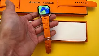 Apple Watch Hermès Single Tour Deployment Buckle Kilim Band in Orange Rubber Unboxing 2023