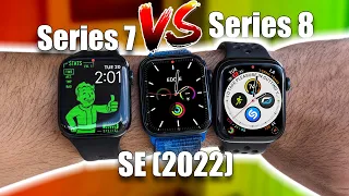 Apple Watch Series 8 vs 7 vs SE2 - Battery & Performance, comparison.