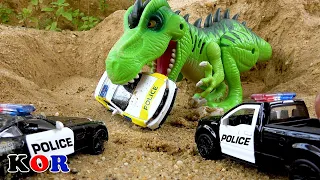 경찰차공룡 알을 훔치는! 자동차장난감과 공룡 그린