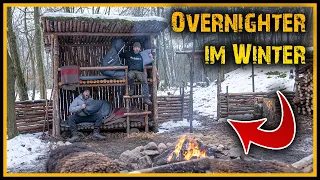 48h Winterbiwak im Waldcamp - Übernachten im Winterwald - Overnighter Bushcraft Survival