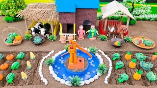 DIY mini Farm Diorama with Barnyard for Cow, Horse - Mini Hand Pumb Supply Water Pool for Animal