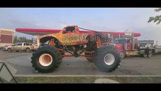 Loading a monster truck.