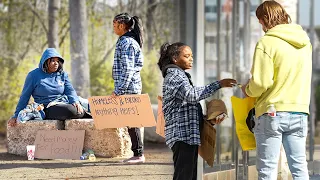 Homeless BAREFOOT Asking for Help, Then Giving Back $500!