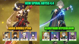 NEW Spiral Abyss 4.4! C0 Navia Double Pyro & C0 Alhaitham Nahida Hyperbloom |  Genshin Impact