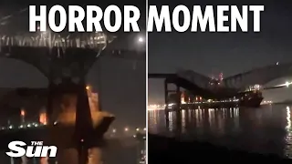 Terrifying new footage shows cargo ship SLAMMING into Baltimore bridge causing massive collapse