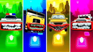 Police Car Eater VS Truck Eater VS Taxi Eater VS Ambulance Eater | Tiles Hop EDM Rush !