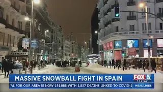 Massive Snowball Fight In Spain After Blizzard