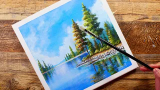 How to Paint Lake Reflections with Acrylics | Step by Step for Beginners | Time-Lapse