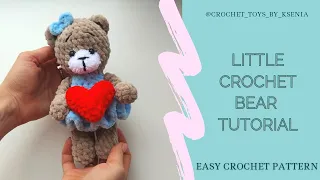 LITTLE TEDDY BEAR PATTERN | CROCHET MINI PLUSH BEAR IN DRESS | EASY AMIGURUMI TUTORIAL