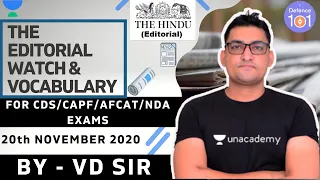 The Editorial Watch & Vocabulary | Daily Hindu Editorial Analysis | Target CDS/CAPF/AFCAT/NDA 2020