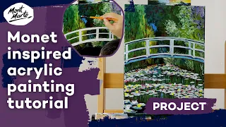 How to paint like Monet: bridge over a pond of water lilies in acrylic