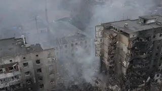 Drone Video Shows Destruction of Building North-West of Kyiv