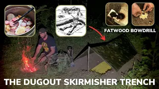 Solo Overnight Building a Military Skirmisher Trench, Fatwood Bowdrill and Kielbasa with Potatoes