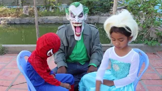 Spiderman VS Frozen Elsa and Joker is Referee |  Spiderman match Frozen Elsa and Joker Referee