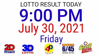 LOTTO RESULT TODAY July 30, 2021 9PM DRAW 6/55 6/45 4D 3D 2D PCSO