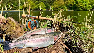 BUSHCRAFT Catch and Cook - Trout Fishing in a  BLUEBELL FOREST (Spring Foraging)