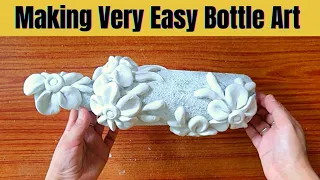 Very easy bottle art / making flowers with wall putty clay on bottle / wall putty bottle art