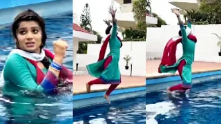 Anbe Vaa Bhoomika Falls Into Swimming Pool At Shooting - Sun TV Serial Making | Today Episode, Delna