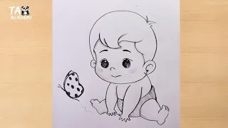 Cute Baby with big Butterfly pencildrawing scenery@TaposhiartsAcademy