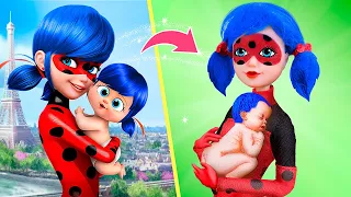 Ladybug e Cat Noir com um bebê  11 truques e artesanato com bonecas