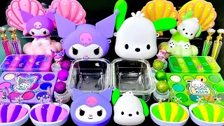 [ASMR]Mixing "Kuromi vs Pochacco" Eyeshadow,Glitters Into Clear Slime satisfying 쿠로미&포차코(471)