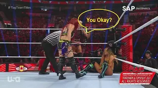 Aliyah got wind knocked out, IYO SKY soft kicks her and ask if she's Okay on Raw 09.12.22