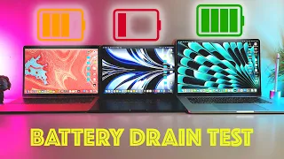 ULTIMATE 2023 APPLE MACBOOK AIR BATTERY DRAIN TEST | 15" M2 MBA vs. 13" M2 MBA vs 13" M1 MBA