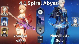 NEW Spiral Abyss 4.1 Floor 12 9 Stars! C0 Yoimiya Vape & C0 Neuvillette Solo