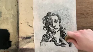 Linocut printmaking process - Botticelli edition