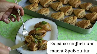 Gefüllte Muschel Baklava - Ein sehr einfaches Baklava-Rezept - Sie müssen keinen dünnen Teig rollen