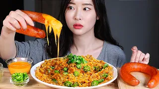 까르보불닭볶음면 3봉 청양고추 킬바사소세지/CARBO FIRE RAMEN NOODLES SPICY CHILIES BIG SAUSAGE Mukbang Eating Show