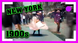 🟢 STREETS of New York IN COLOR 😲 1900's [60fps, Remastered] w/added sound