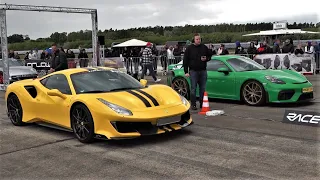 Ferrari 488 Pista vs Porsche Cayman GT4 vs Mercedes AMG GT - Drag Race