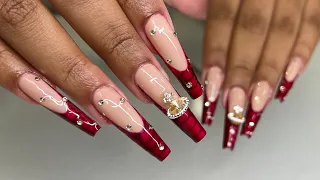 Red Croc Nails | charms & gems | Gel- X Nails | XL Sculpted Coffin