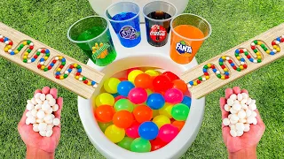 Marble Run Race ASMR - Colorful Balls VS Coca Cola, Fanta, Mirinda and Mentos in the toilet