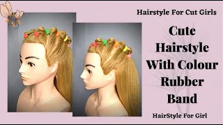 Cute Hairstyle With Colour Rubber Band | Easy Hairstyle | Cute Hairstyle | Hairstyle For Girl