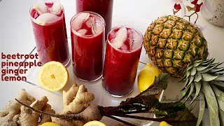 Refreshing Immune boosting Beetroot Pineapple, Ginger and Lemon juice. Enjoy!