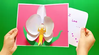 How To Make 3D Pop-up Card - White Orchid Flower | DIY 3D Flower POP UP Card | DG Handmade