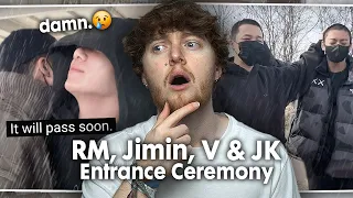 A TOUGH WATCH.. (RM, V, Jimin & Jungkook Entrance Ceremony with BTS | Reaction)