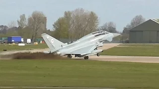 RAF Typhoon Clips Grass On Landing, RAF Coningsby, April 2016