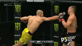 Jose Aldo landing body shots on Petr Yan