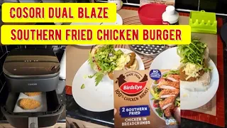 2 southern fried Chicken burgers in the cosori turbo blaze air fryer