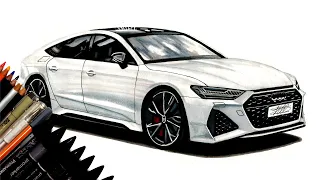 Realistic Car Drawing - Audi RS 7 Sportback C8 - Time Lapse - Drawing Ideas