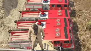 GTA V Stop the train by 100 Firefighter Trucks