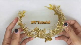 DIY tutorial make a gold flowers crown / cara membuat mahkota dengan bunga gold