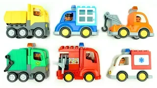 ألعاب تعليم سيارات الشوارع للأطفال: شاحنة إطفاء، وسيارة شرطة، فيدو لعبة الشاحنة من Lego Duplo