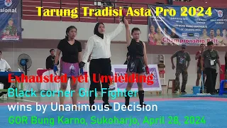 Exhausted yet Unyielding, Black corner Girl Fighter wins by Unanimous Decision; Tarung Tradisi Asta