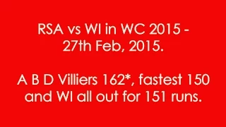 World Cup 2015 - A B De Villiers 162* runs off 66 balls, South Africa vs West Indies - Slideshow