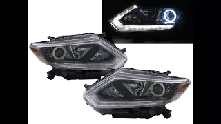 CrazyTheGod X-TRAIL MK3 13-16 COB Projector LED Bar Headlight Headlamp W/S Motor Black for NISSAN