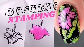 Reverse nail stamping | Advanced stamping + Hawaiian shirt nail art